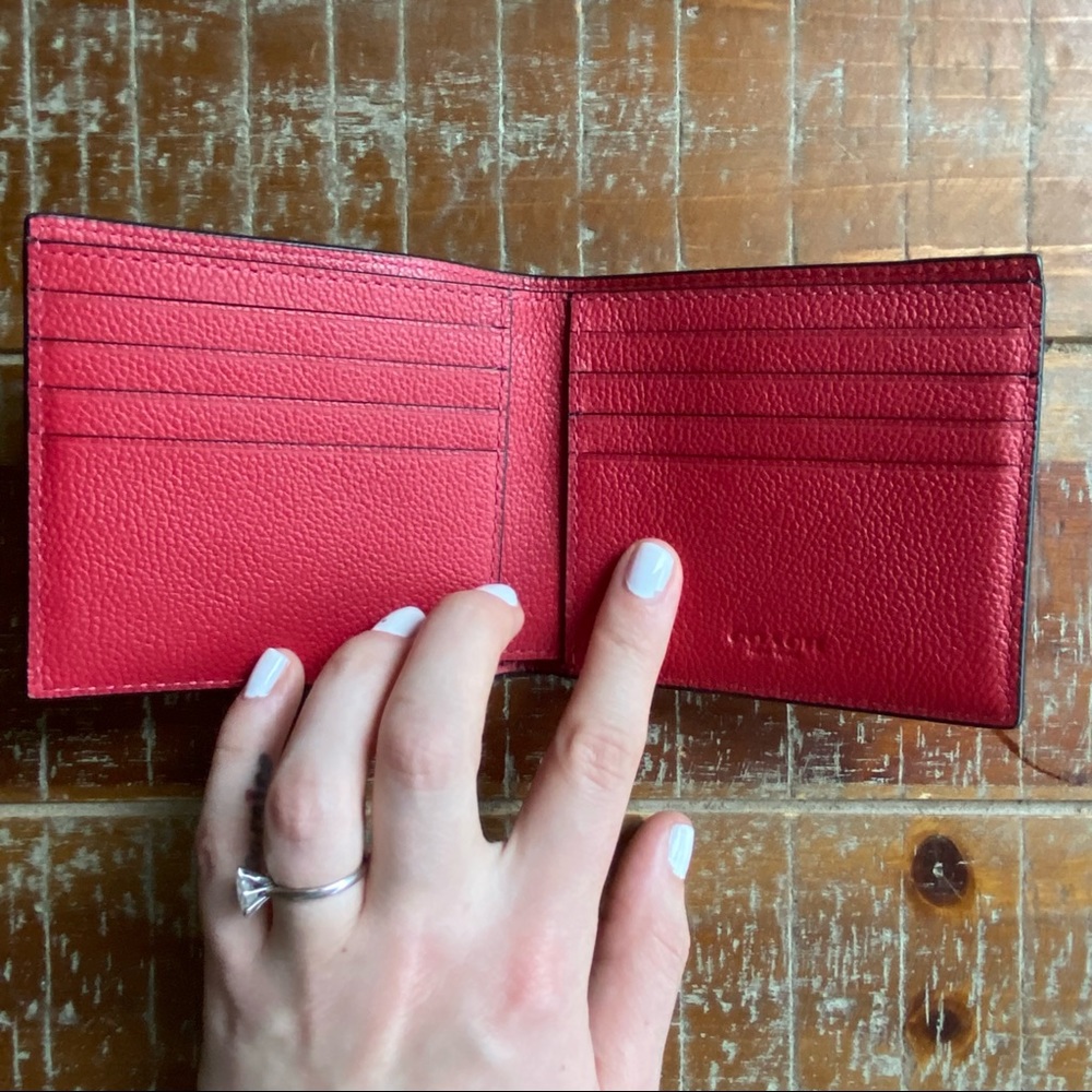 Mens Coach true red calf leather bi-fold sports wallet - Picture 5 of 8